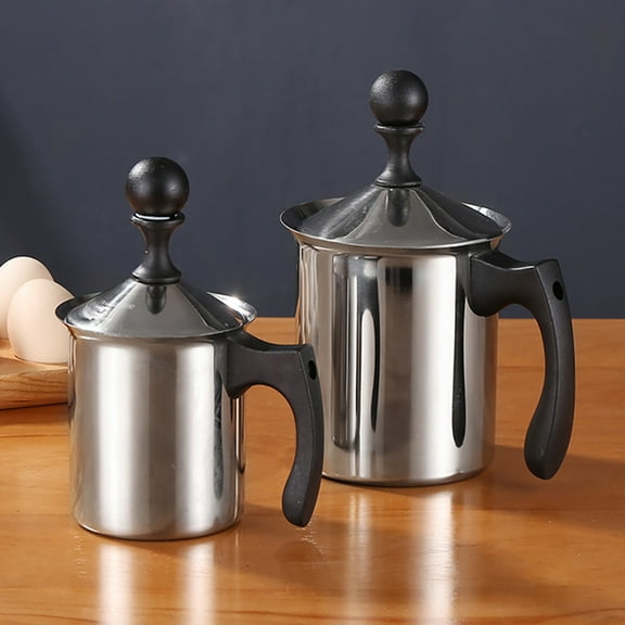 COMPUKAS Heat Resistant Rust Proof Milk Frothing Jug Manual Hand Pump Silver