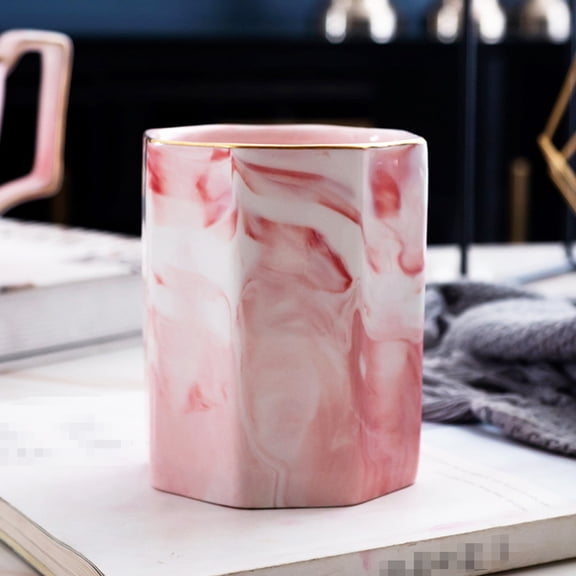 DECORNIJIA Marble Pattern Pen Holder Storage Container Pink 1Pack Ceramic