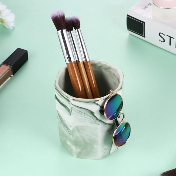 DECORNIJIA Pen Pot Ceramic Gold -edged Pen Holder for Desk 1Pcs