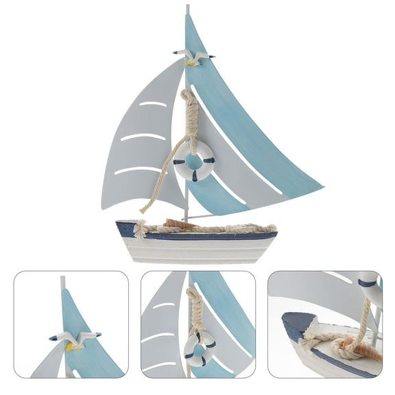 WHAMVOX Marine Style Sailboat Navy Blue Decor Figurine Ships Retro Seaside
