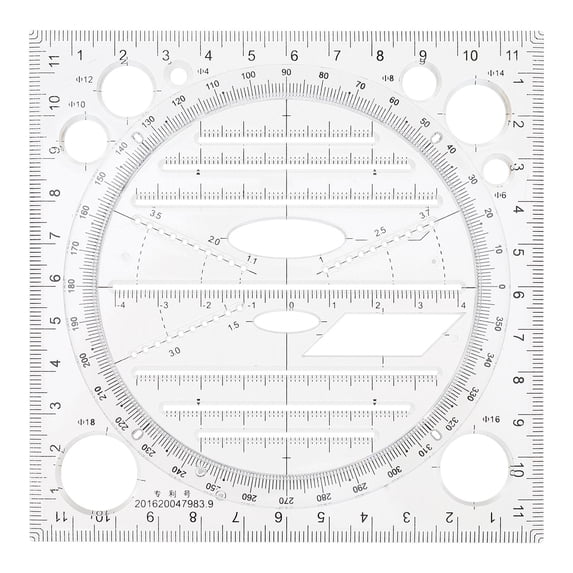WHAMVOX Multifunctional Measuring Ruler and Geometric Protractor for Students and Office Use, Black