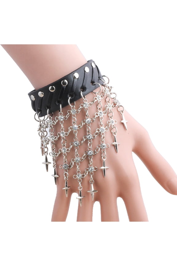 Men Vintage Punk Style Leather Bracelet with Metal Studs Artificial Leather Black Steampunk Accessories Size Adjustable