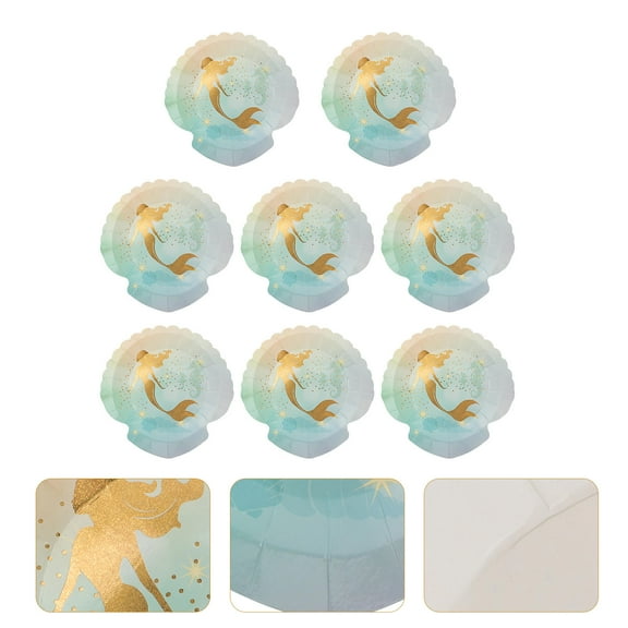 WHAMVOX Mermaid Paper Plates for Party Assorted Color Disposable Tableware 8pcs