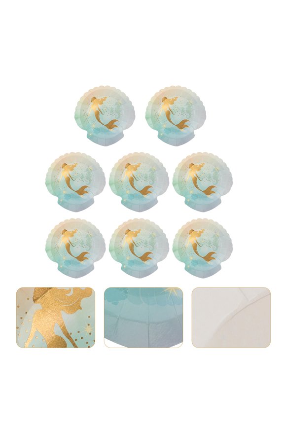 Mermaid Paper Plates for Party Assorted Color Disposable Tableware 8pcs