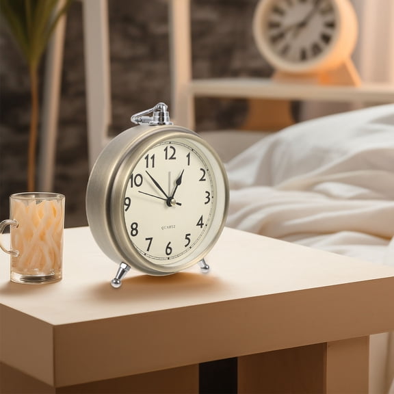 WHAMVOX Metal Alarm Clock Roman Numerals Table Bedside Silent Alarm Clock Sweep Seconds Alarm Clock