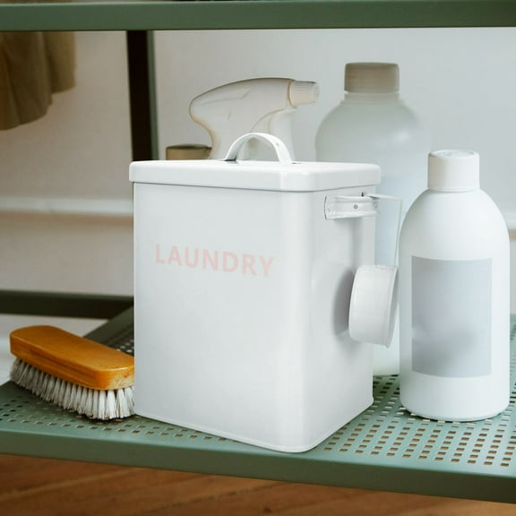 WHAMVOX  Metal Laundry Powder Container Room Bucket Basket with Lid Biz White