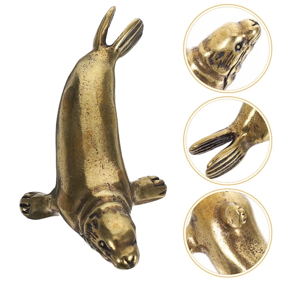 WHAMVOX Mini Brass Seal Statue Vintage Animal Figurine for Small Animal Figurines Ocean Animal Decor or Miniature Brass Ornaments