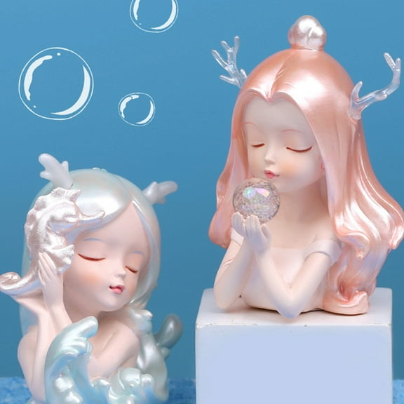 WHAMVOX  Mini Decorative Beach Decorations Ocean Girl Sculpture Mermaid Statue Pink