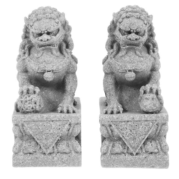 WHAMVOX Mini Lion Statue Decorative Grey Resin Lion Model for Home Office Tabletop Adornment 3.5 Inches