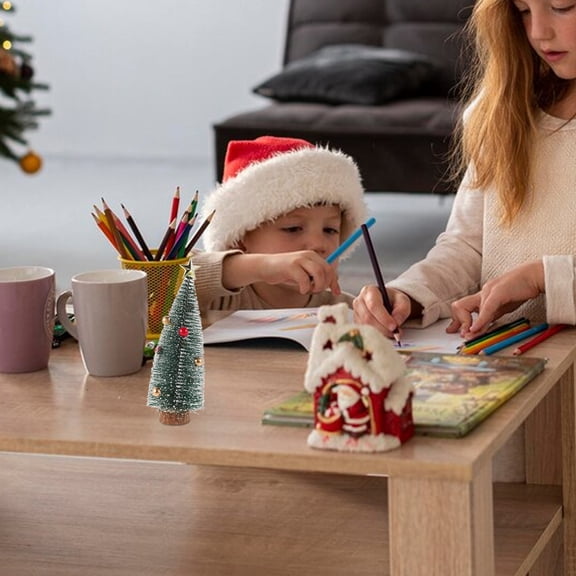 WHAMVOX Mini Pine Tree Decor Artificial Snow Tree Ornaments Bottle Brush Christmas Trees Small Tabletop Trees Winter Snow Tree Ornaments For Christmas Desktop Decoration