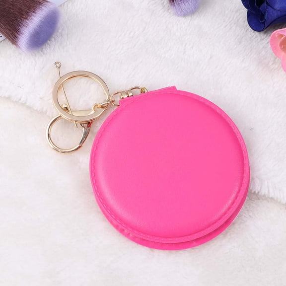 WHAMVOX Mini Pocket Makeup Mirror Cosmetic Compact Mirrors Portable Double Sides PU Leather Frame Make up Mirror for Women (Rosy)
