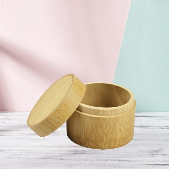 WHAMVOX Mini Round Bamboo Tea Box Storage Box Canister Column Tea Jar Storage Case Handmade Organizer