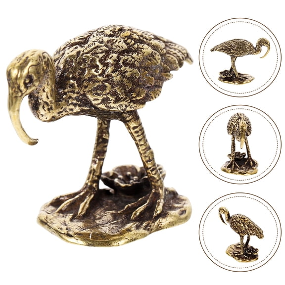 WHAMVOX Miniature Crane Figurine Bird Sculpture Statue Small Golden
