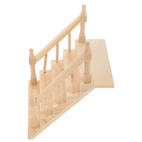 WHAMVOX Miniature Dollhouse Staircase, 1 12 Scale Dollhouse Furniture, Wooden Handrail, Diy Unpainted Staircase Handrail Model For Fairy Garden Doll House Scene (4.13x3.93x1.97 Inch)