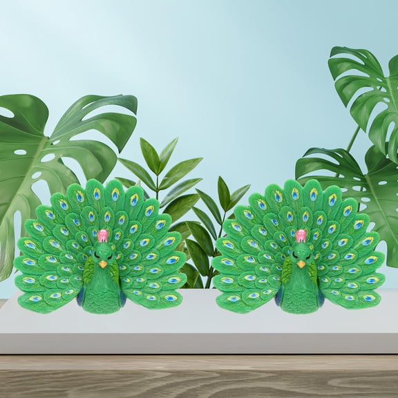 WHAMVOX Miniature Peacock Figurine Green Resin Ornament for Decoration Great Gift for DIY Landscapes 3.5in