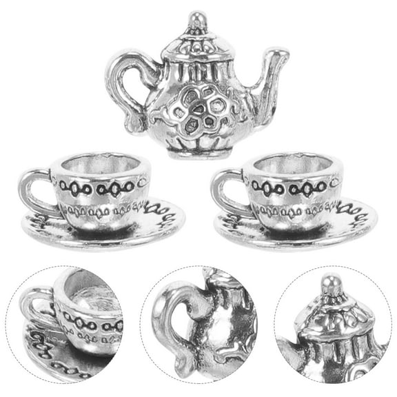 WHAMVOX Miniature Tea Set with Iron Teapot and Cups for Decoration Silver Color Small Size