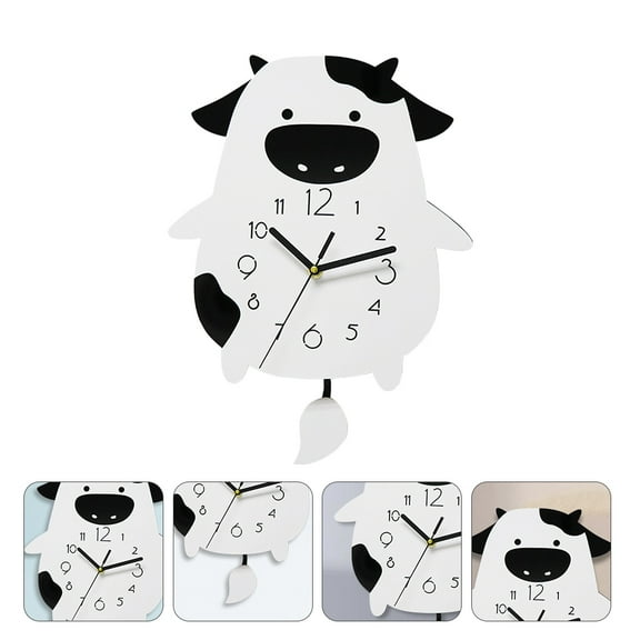 WHAMVOX Modern Cow Swing Wall Clock with Large Easy-to-Read Numbers, Child-Friendly Design, 37x28cm White Decorative Clock