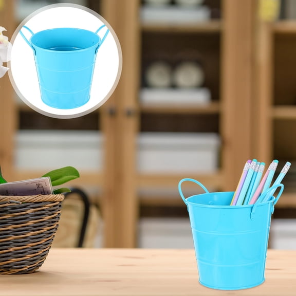 FESTFENDS Iron Pen Cup for Desk Blue Office and Home Use 1Set 6.1x5.3x4.7in