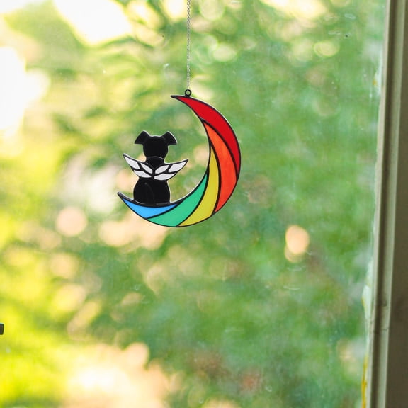 WHAMVOX Moon Acrylic Window Hanging Adorable Dog Memorial Ornament Dog On Moon Decorative Dog On Moon Hanging Door Hanging Ornament