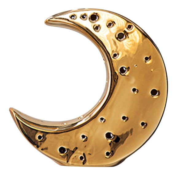 SEWCHICS Flower Vase Unique Moon Shape Ceramic Golden 1Pcs for Table Centerpiece