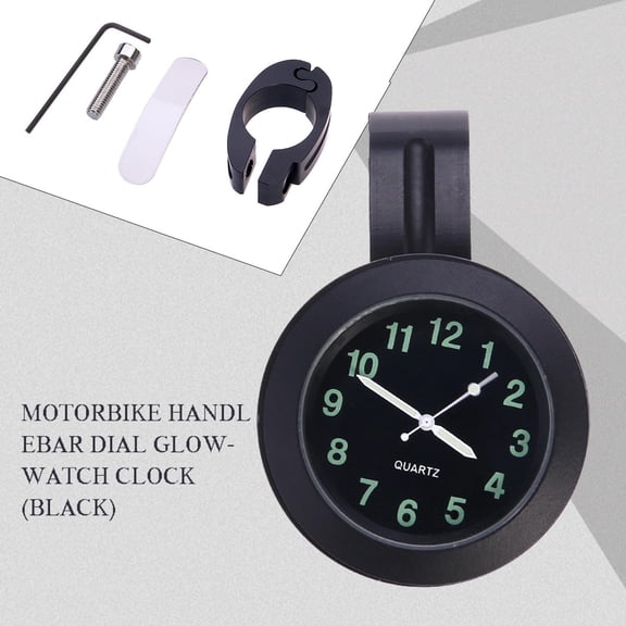 WHAMVOX Motorcycle Handlebar Clock Watch with Glow-in-the-Dark Dial Waterproof Black for 7/8" "
