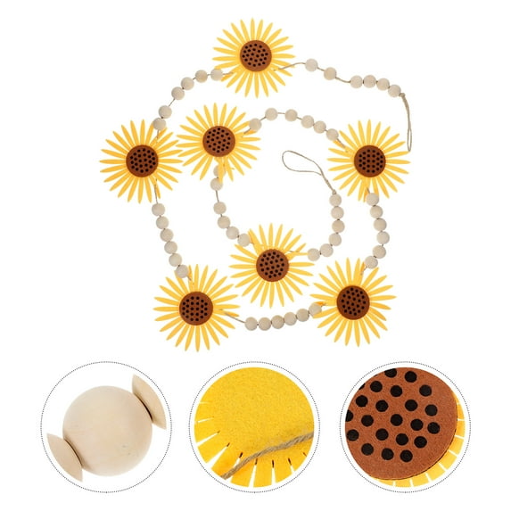 WHAMVOX Multi Color Sunflower Wood Beaded Garland for Decoration Made of Rope and Felt Cloth 6 Feet Long