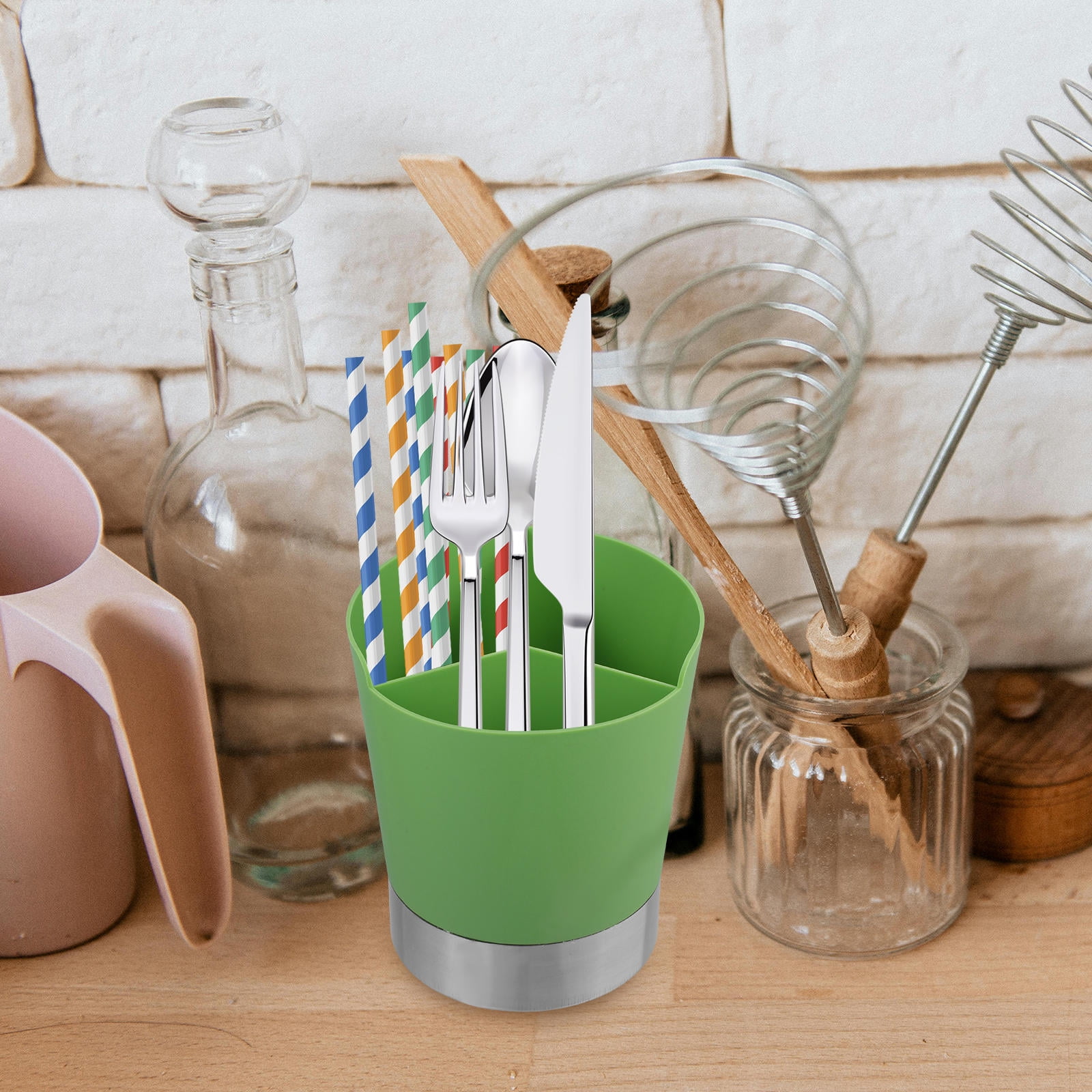 Strew Part Compartment WHAMVOX Multi-Use Kitchen Utensil And Straw Organizer 3-Compartment ...