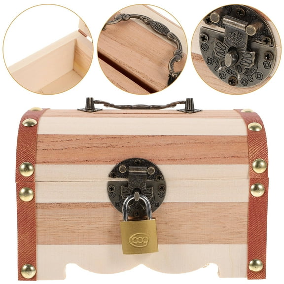 WHAMVOX MultiColor Decorative Wooden Treasure Chest Box for Storage with Lock Great Gift for Home Office 10.5 x 6.5 x 5 Inches