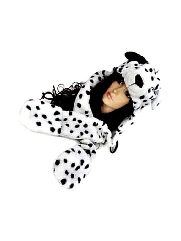 Multifunctional Cartoon Animal Dalmation Dog Plush Warm Hat by Generic