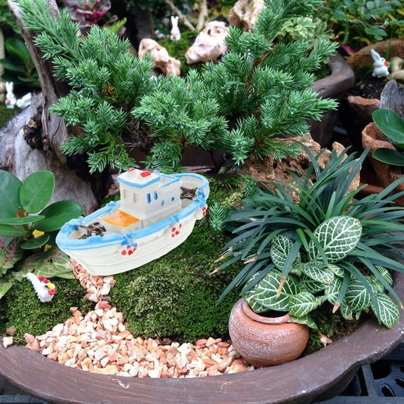 WHAMVOX Nautical-themed Miniature Boat Desktop Ornament Beach-themed Decor Fish Tank Accessories Mini Boat Decors Rustic Micro Landscape Boat Ornament