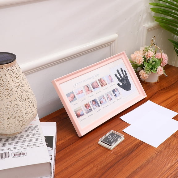 HOOWIFFY Baby Picture Frames Newborn Handprint Footprint Photos Frame Pink 1Pcs