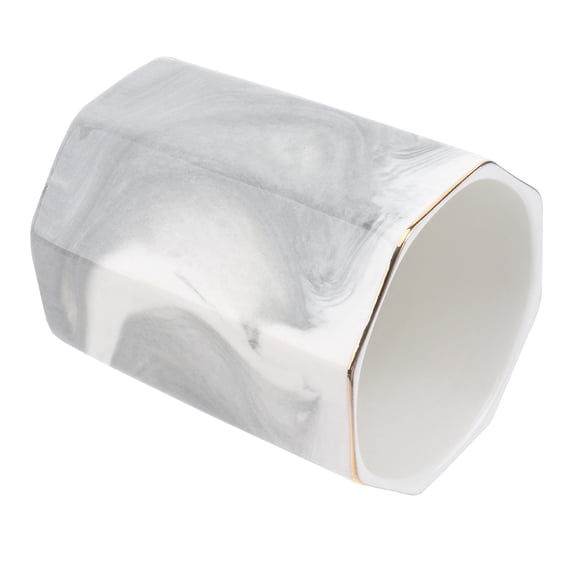 DECORNIJIA Marble Pencil Holder Ceramic Grey with Golden Rim 1Pcs for Stationery and Makeup Brushes