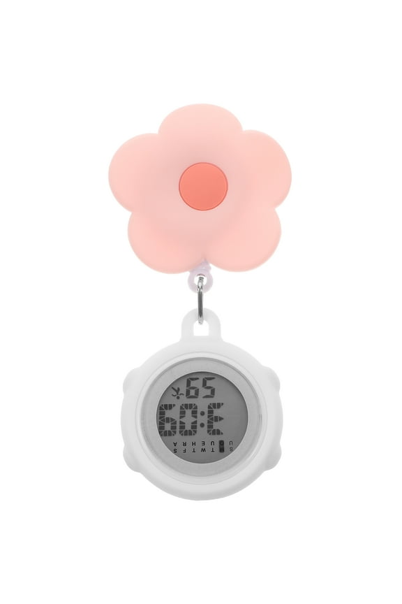 Nurse Electronic Pocket Watch 9.5X4.2CM Pink Flower Shape with Alarm Clock for Medical Staff 1Set
