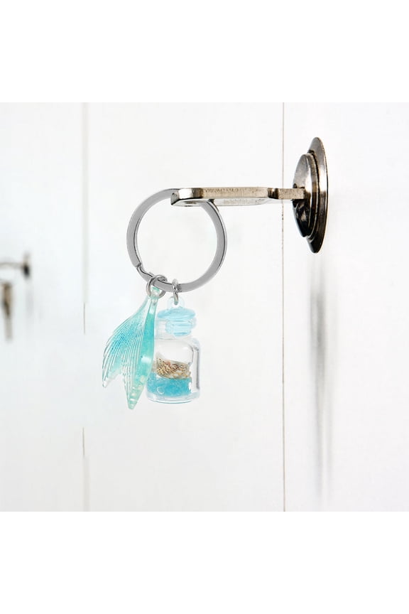 Ocean Style Key Chain Pendant with Mermaid Tail and Drift Bottle Decor for Wall Hanging Multi Color