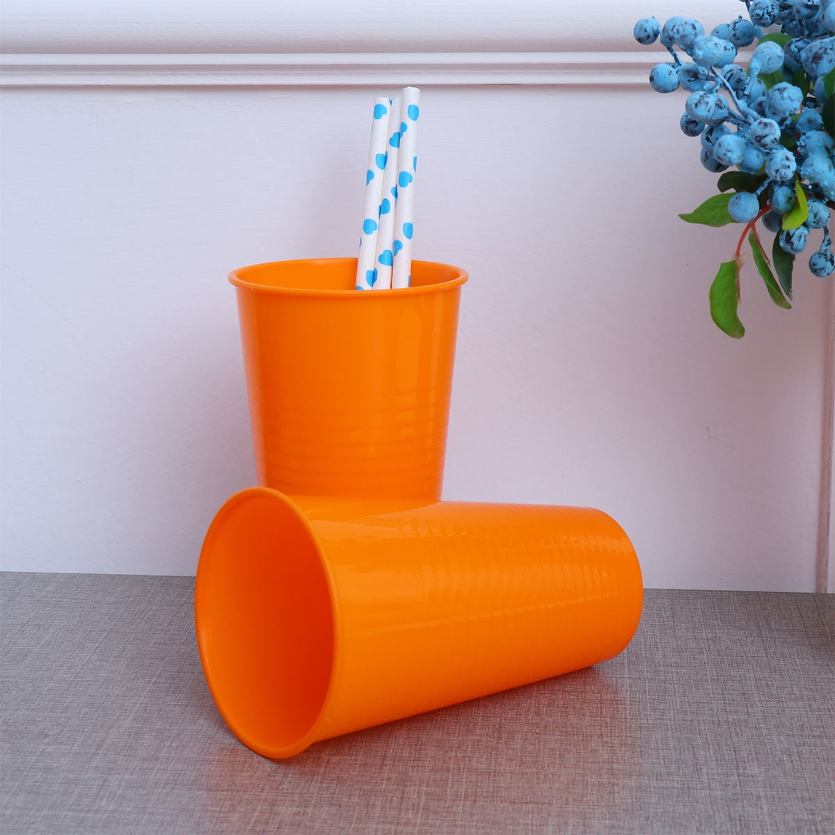WHAMVOX Orange Plastic Drinking Cups for Home and Party Use Durable Stackable Great for Beverages Beer Wine Milk Juice 12pcs
