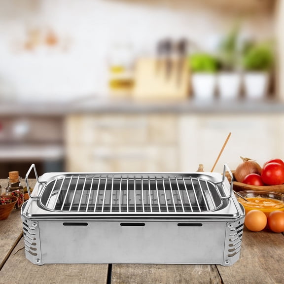 HOOWIFFY Portable Barbecue BBQ Stove Silver Stainless Steel 1Pack
