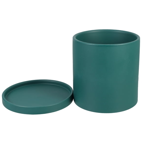 WHAMVOX Green Ceramic Outdoor Flowerpot Planter with Drainage Tray, Decorative Garden Pot 14.3x14.3x14 cm