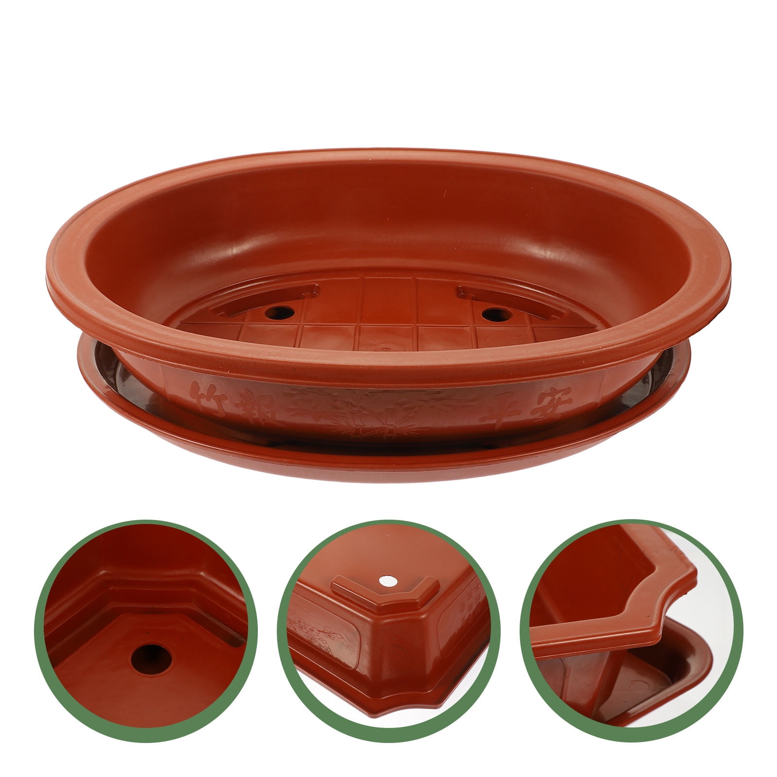 WHAMVOX Brown Oval Plastic Flower Pot Planter for Gardening and Nursery Use, 44x34x10.5 cm Outdoor Plant Container