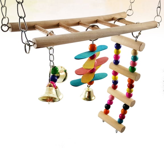 WHAMVOX  Parakeet Parrot Wooden Swing Perching Stand Bird Play Ladder