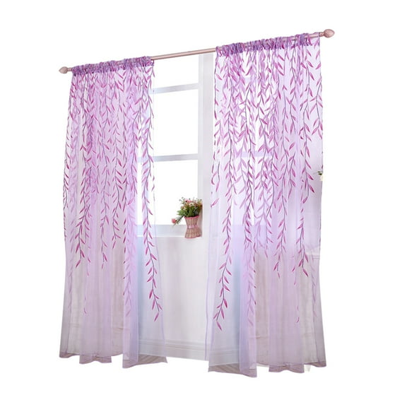 WHAMVOX  Pattern Lavender Willow Leaf Mesh Curtain Window Screen Purple