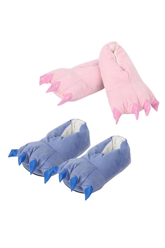 Paw Slippers Warm Fuzzy House Plush Animal Claw Shoes Winter Pink