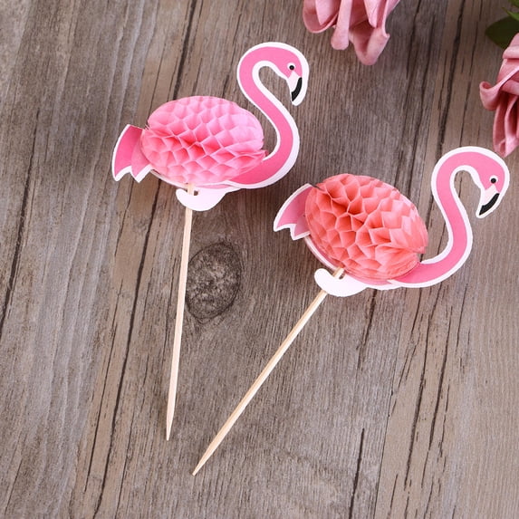 WHAMVOX Pink 3D Flamingo Cake Toppers for Decoration Creative Paper Picks for Tropical Summer Parties 5.5 Inches