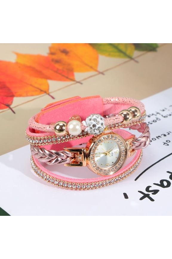Pink Rhinestone Women Wrist Watch with Precise Quartz Movement Durable Stainless Steel for Timekeeping   6.5 Inches