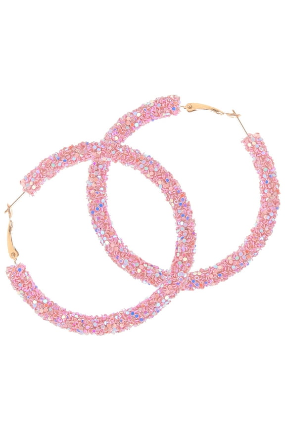 WHAMVOX Pink Sequins Alloy Large Loop Earrings for Women Perfect for Special Occasions or Daily Wear 1 Pair