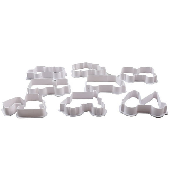 WHAMVOX Plastic Cookie Cutter for Baking with Cute Car Transport Design Silver Easy to Use and Clean 8PCS