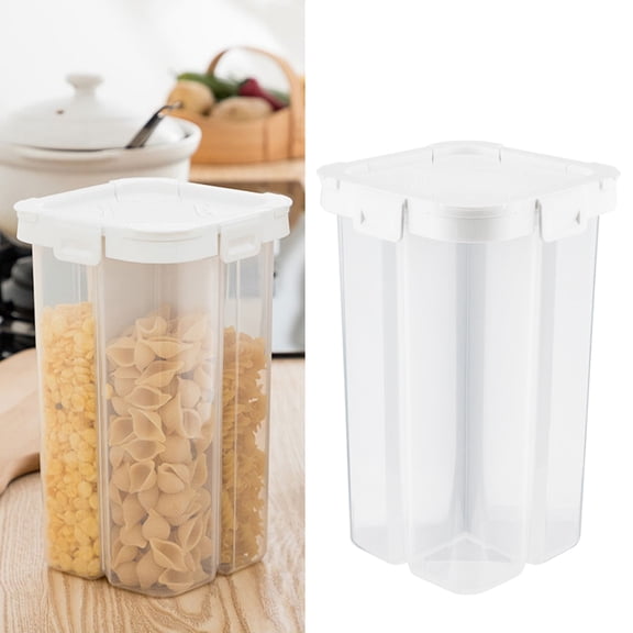 WHAMVOX Plastic Grain Storage Container with Sealed Lid for Kitchen Use Made of PP and PE White 4grid