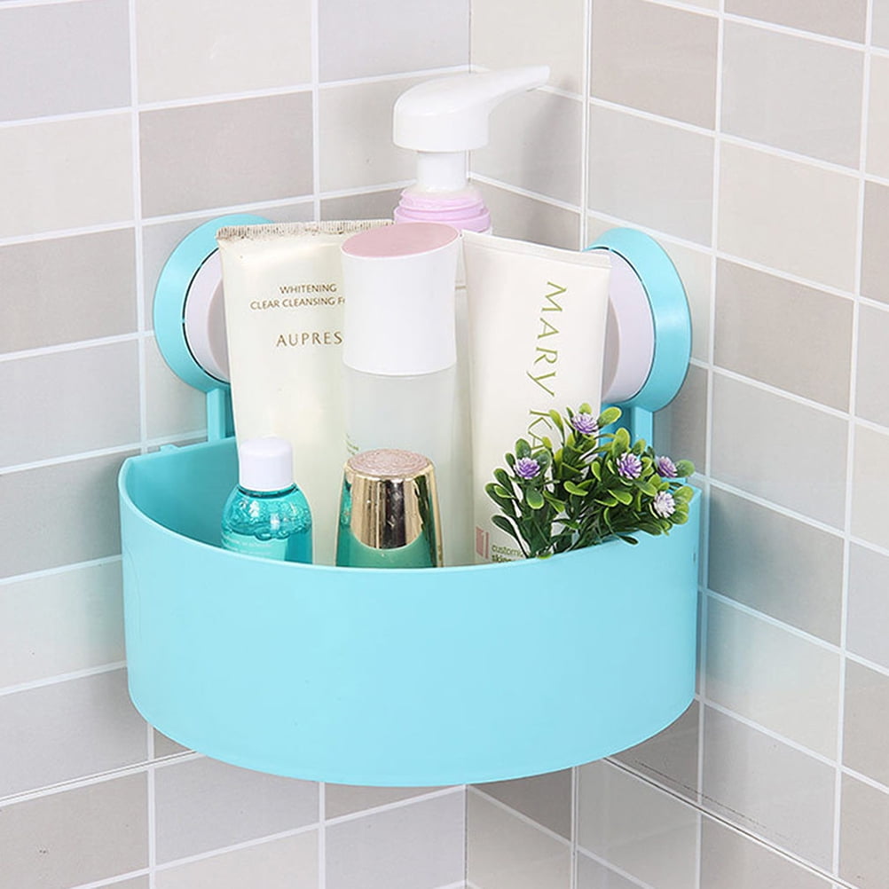 WHAMVOX Plastic Suction Cup Bathroom Kitchen Storage Rack Organizer Shower Shelf (Blue)