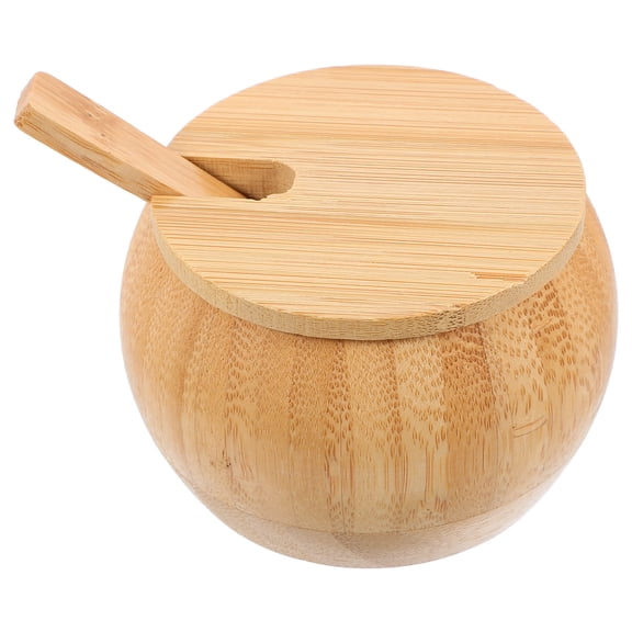 WHAMVOX Portable Bamboo Seasoning Container Bamboo Spice Container Rounded Spice Box With Lid and Spoon Spice Container for Sugar Pepper Salt