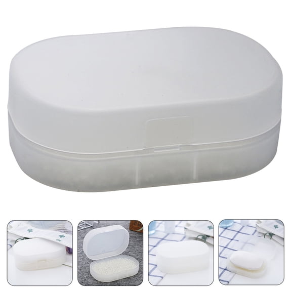 ROMANSENTIAL Transparent Travel Soap Case Lid for Bar Soap with Sponge Box for Bathroom and Kitchen Use