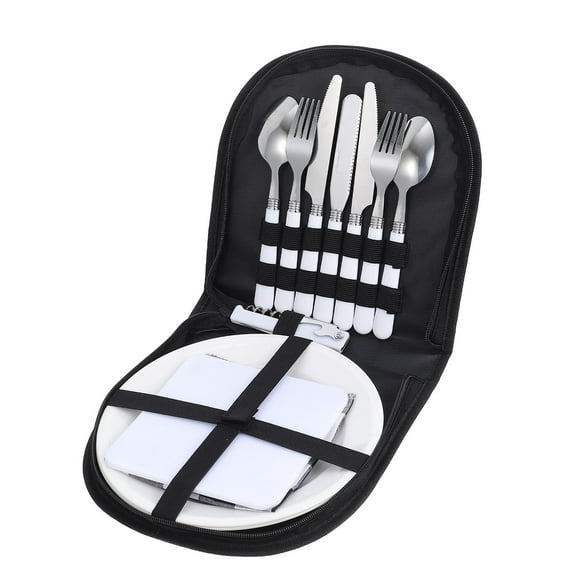 WHAMVOX Portable Stainless Steel Camping Utensils Set for Outdoor Use Black Compact Size Easy to Clean